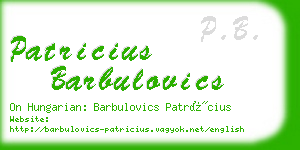 patricius barbulovics business card